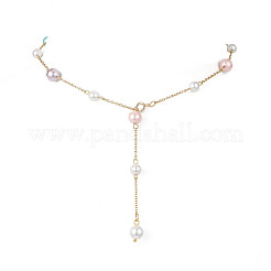 Ожерелья из круглой ракушки и цепочек из нержавеющей стали 304 ручной работы&nbsp;NJEW-JN05301-02