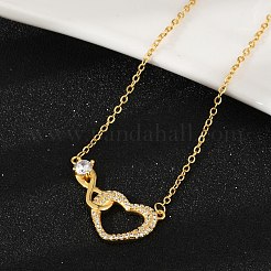 Латунный паве прозрачный кубический цирконий бесконечность сердце кулон nceklaces для женщин&nbsp;NJEW-V011-01G