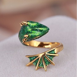 Кольцо-манжета с эмалированным драконом, готическое кольцо из позолоченного сплава для женщин, темно-зеленый, размер США 8 1/2 (18.5 мм)