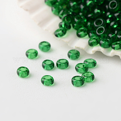12/0 grade a perles de rocaille en verre rondes, couleurs transparentes, verte, 2x1.5mm, Trou: 0.5mm, environ 45000 pcs / livre