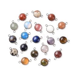 Natural & Synthetic Mixed Gemstone Connector Charms, Half Round Links, with Stainless Steel Color Tone 304 Stainless Steel Findings, 14x22x5.5mm, Hole: 2mm