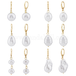 Anattasoul 6 paio 6 orecchini pendenti a monachella con perle naturali, gioielli in ottone dorato per le donne, oro, 33.5~43mm, 1 paio/stile