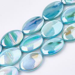 Fili di perle di conchiglia d'acqua dolce naturali di colore ab, tinto, ovale, cielo blu, 17~18x12.5x4~5mm, Foro: 1 mm, circa 22pcs/filo, 15.7 pollice