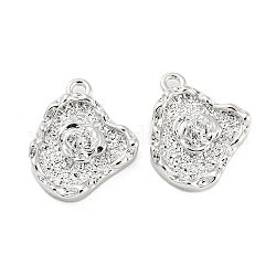 Brass Micro Pave Cubic Zirconia Pendants, Irregular Oval, Real Platinum Plated, 13.5x11.5x3.5mm, Hole: 1.2mm