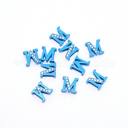 Charms de letra de rhinestone, cuentas de letras iniciales de aleación, aerosol pintado, letter.m, m: 11.5x12x4.5 mm, agujero: 1.5x8 mm