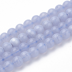 Natural Blue Chalcedony Bead Strands, Round, 6mm, Hole: 1mm, about 68pcs/strand, 15.7inch