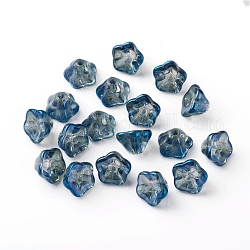 Perline di vetro palccato, fiore di tromba, blu di Prussia, 8.5x8x5.5mm, Foro: 1 mm
