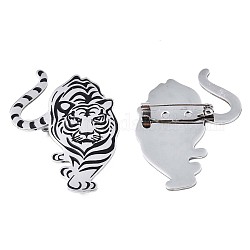201 spilla tigre in acciaio inossidabile, distintivo animale per i vestiti dello zaino,  nichel& piombo libero, colore acciaio inossidabile, 52x37x7mm, ago :0.7mm