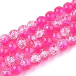 Spray Painted Crackle Glass Beads Strands, Round, Two Tone, Deep Pink, 10mm, Hole: 1.3~1.6mm, about 80pcs/strand, 31.4 inch