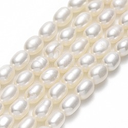 Hebras de perlas de agua dulce cultivadas naturales, arroz, lino, 7~8.5x5~5.5mm, agujero: 0.5 mm, aproximamente 52 pcs / cadena, 15.35'' (39 cm)