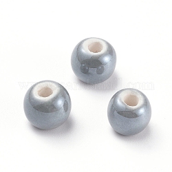 Perles en porcelaine manuelles, nacré, ronde, gris ardoise, 8mm, Trou: 2mm