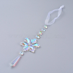 Crystals Chandelier Suncatchers Prisms, Snowflake & Pointed Bullet Glass Hanging Pendant, with Organza Ribbon, Faceted, Full Rainbow Plated, Clear AB, 380mm