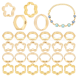 Hobbiesay 60 pièces 4 cadres de perles en laiton de style, Plaqué longue durée, hexagone & fleur & anneau rond, véritable 24k plaqué or, 8~10x8~10x2~3mm, Trou: 0.5~1.2mm, 15 pièces / style