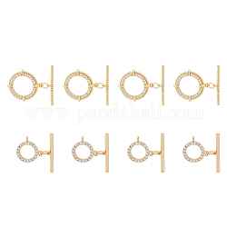 Dicosmetic 8 ensembles 2 styles fermoirs à bascule en laiton micro pavé de zircone cubique clair, anneau, véritable 18k plaqué or, bar: 21.5~24x4x2 mm, Trou: 1~1.4mm, anneau: 12~22x13~19.5x2~3 mm, Trou: 1.2~1.5mm, 4 ensembles/style
