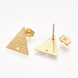 304 Stainless Steel Stud Earring Findings, with Ear Nuts/Earring Backs, Triangle, Golden, 13.5x13mm, Hole: 1mm, Pin: 0.7mm