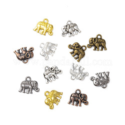 Vintage-Charme Elefanten, Tibetischer stil Aluminium Anhänger & Charms, bleifrei und Nickel frei, Mischfarbe, 12x14x2.5 mm, Bohrung: 1 mm