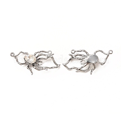 Alloy Glass Connector Charms, Spider, Gunmetal, Clear, 18x36x6mm, Hole: 1.4mm