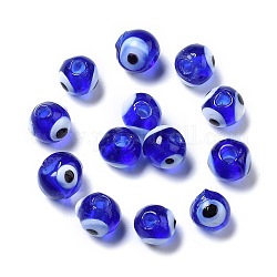 Perles vernissées manuelles, mauvais œil, bleu, 8mm, Trou: 2mm