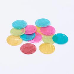 Shell Pendants, Dyed, Flat Round, Mixed Color, about 25mm in diameter, 1mm thick, hole: 1.5mm