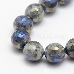 Electroplate Natural Labradorite Beads Strands, Round, Faceted, 6mm, Hole: 1mm, about 63pcs/strand, 15.5 inch