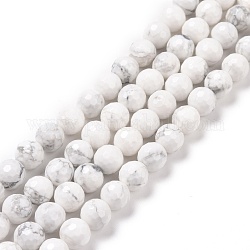 Chapelets de perles en howlite naturelle, facetté (128 facettes), ronde, 8.5mm, Trou: 1.2mm, Environ 45 pcs/chapelet, 14.76'' (37.5 cm)
