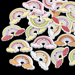 2 -Loch gedruckten Holzknöpfen, gefärbt, Bleifrei, Regenbogen, Mischfarbe, 29.5x16x2.5 mm, Bohrung: 1.6 mm