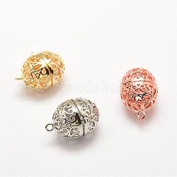 Brass Diffuser Locket Pendants, Cage Pendants, Oval, Cadmium Free & Lead Free, Mixed Color, 24x16x18mm, Hole: 2mm, inner size: 12mm