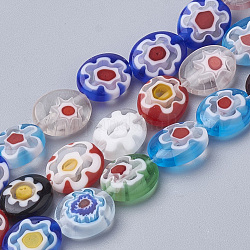 Chapelets de perles vernissées de millefiori manuelles, ovale, couleur mixte, 10x8x3mm, Trou: 0.8mm, Environ 37 pcs/chapelet, 13.7 pouce