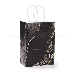 Бумажные мешки, с ручкой, подарочные пакеты, сумки для покупок, прямоугольник с мраморным рисунком, чёрные, 15x8x21 см