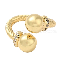 Anillos de brazalete abiertos de latón, con circonita, anillo de bola grande para mujer, real 18k chapado en oro, 3~19mm, diámetro interior: 18 mm