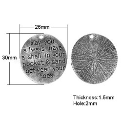 Tibetischen Stil Legierung Zitat Anhänger, Bleifrei & Nickel frei, oval mit Wort, Antik Silber Farbe, 30x26x1.5 mm, Bohrung: 2 mm