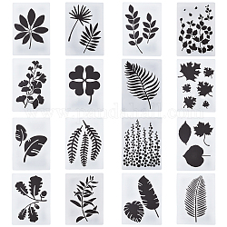 16 pièces 16 styles modèles de pochoirs de peinture de dessin en plastique pour animaux de compagnie, rectangle avec feuilles, blanc, 200x140x0.3mm, 1pc / style