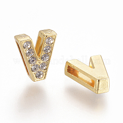 Cuentas de diapositivas iniciales, Abalorios de Diamante de imitación de la aleación, dorado, letra v, aproximamente 10 mm de ancho, 11.5 mm de ancho, 5 mm de espesor, agujero: 1.5 mm