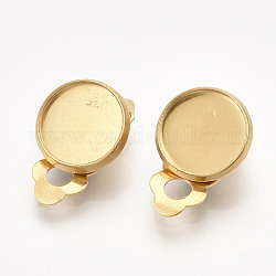 201 Stainless Steel Clip-on Earring Findings, Flat Round, Golden, Tray: 10mm, 18x11.5x7mm, Hole: 3mm