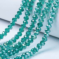 Chapelets de perles en verre électroplaqué, de couleur plaquée ab , facette, rondelle, dark cyan, 3x2mm, Trou: 0.8mm, Environ 165~169 pcs/chapelet, 15~16 pouce (38~40 cm)