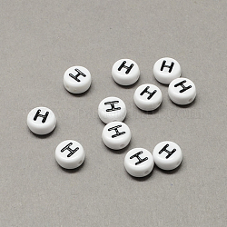 Белые и черные акриловые бусины с горизонтальными отверстиями, плоские круглые с letter.h, 7x4 мм, отверстие : 1.3 мм, Около 3600 шт / 500 г