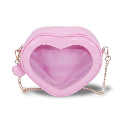 Pu sacs en cuir, sacs femme en forme de coeur, avec fenêtre transparente et chaînes gourmettes en fer, perle rose, 170x200x70mm