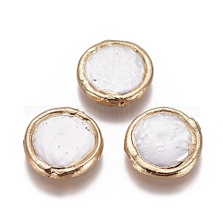 Perles de coquille, bord plaqué or, plat rond, 18.5x3.5mm, Trou: 0.7~0.8mm