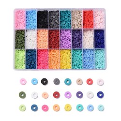 240g 24 couleurs perles en pâte polymère faites à la main, perles heishi, pour les fournitures de bricolage bijoux artisanat, disque / plat rond, couleur mixte, 4x1mm, Trou: 1mm, 10 g / couleur