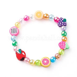 Handgemachte Polymer-Ton-Perlen-Stretch-Armbänder für Kinder, mit umweltfreundlichen transparenten Acrylperlen, Farbig, Innendurchmesser: 1-3/4 Zoll (4.5 cm)