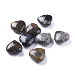 Jaspe feuille d'argent noir naturel coeur pierre d'amour, pierre de palme de poche pour équilibrer le reiki, 25x25.3x11.5mm