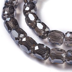 Perline di vetro palccato, lustro di perla placcato, sfaccettato barile, grigio, 10x10mm, Foro: 1 mm