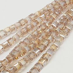Chapelets de perles en verre électroplaqué, de couleur plaquée ab , facette, cube, blé, 4x4x4mm, Trou: 1mm