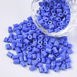 6/0 de dos abalorios de la semilla de cristal tallado, hexágono, colores opacos, azul real, 3.5~5x3.5~4mm, agujero: 1 mm, aproximamente 4500 unidades / bolsa