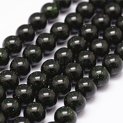 Chapelets de perles en pierre d'or verte synthétique, teints et chauffée, ronde, 12mm, Trou: 1.2mm