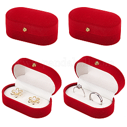 Boîte à bijoux ovale en velours, étui à rabat pour clous d'oreilles, anneaux de stockage, rouge foncé, 7.45x4x3.55 cm