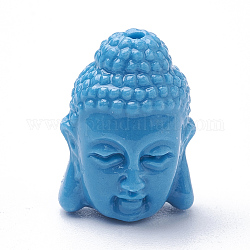 Synthetic Coral Beads, Dyed, Buddha, Deep Sky Blue, 15~16x12x12mm, Hole: 1.5mm