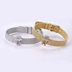 Unisex 304 Edelstahl Uhrenarmband Wristband-Armbänder, mit Messing Micro pave Zirkonia Slider Charms, Mädchen, Mischfarbe, 8-5/8 Zoll (21.8 cm), 10 mm