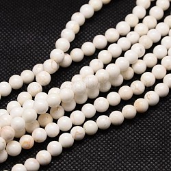 Natural Magnesite Round Beads Strands, Floral White, 6mm, Hole: 1mm, about 62pcs/strand, 15.74 inch