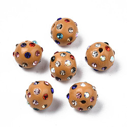 Abalorios de Diamante de imitación de arcilla polímero, Pave bolas de discoteca, redondo, burlywood, pp15 (2.1~2.2 mm), 9~10.5x9mm, agujero: 1.2 mm